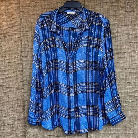 Style & Co. Blue Plaid Button Down Shirt - Picture 1 of 4